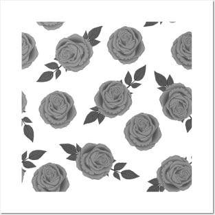 Black and White Rose Pattern Posters and Art